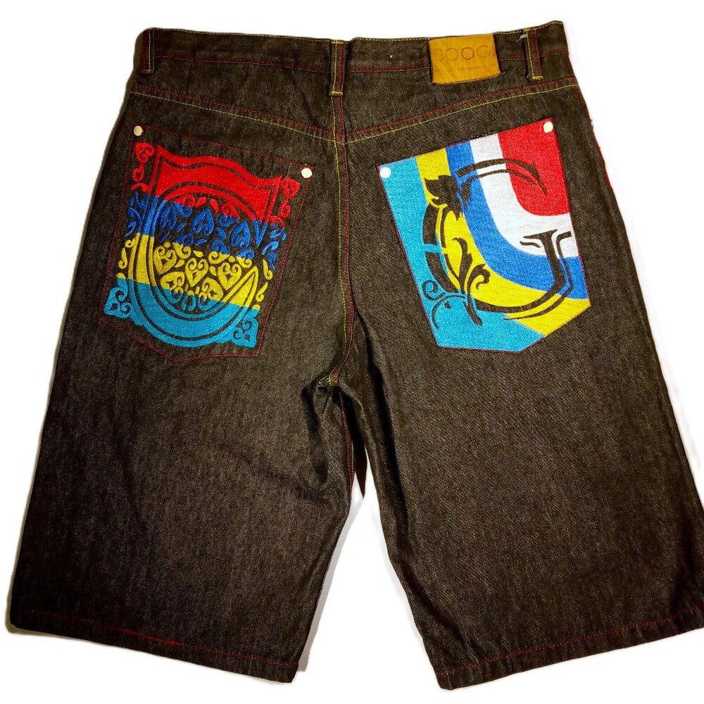 COOGI Denim Shorts  W38 L15  Stitched Pockets  Dark Wash  Baggy  Grunge  Skater